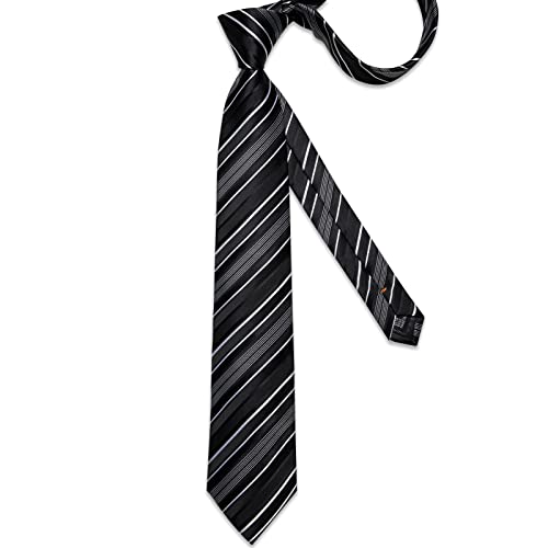 Image of DiBanGu Mens Striped Tie Silk Woven Necktie and Pocket Square Cufflinks Tie Clip Set Wedding Business Formal Gift Tie for Men