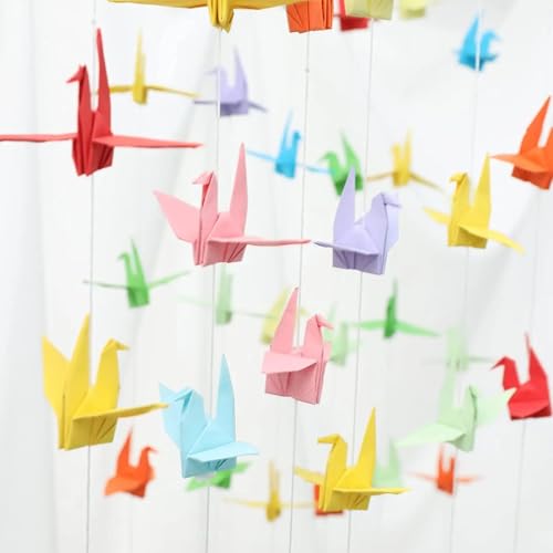 Image of Colorful Paper Crane Hanging Garlands (3stringsX 5.2ft), Origami Birds Streamers for Bridal Shower, Baby Shower Birthday Party Supplies