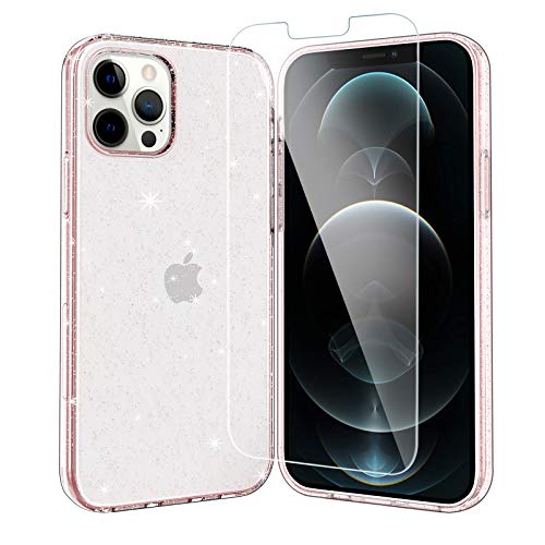 EasyAcc Clear Case for iPhone 12/12 Pro with Screen Protector, Glitter Bling Sparkly Slim Phone Cases Shockproof Protective Hard PC Back with Soft TPU Bumper Cover for iPhone 6.1 2020-Pink EasyAcc Clear Case for iPhone 12/12 Pro with Screen Protector, Glitter Bling Sparkly Slim Phone Cases Shockproof Protective Hard PC Back with Soft TPU Bumper Cover for iPhone 6.1 2020-Pink