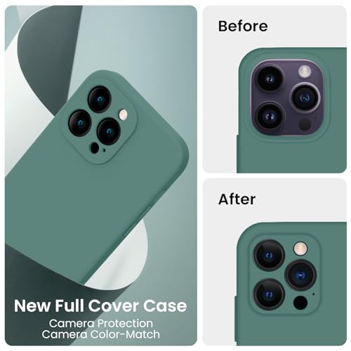 Image of FireNova Designed for iPhone 14 Pro Max Case, Silicone Upgraded [Camera Protection] Case, Soft Anti-Scratch Microfiber Lining Inside, 6.7 inch, Midnight Green