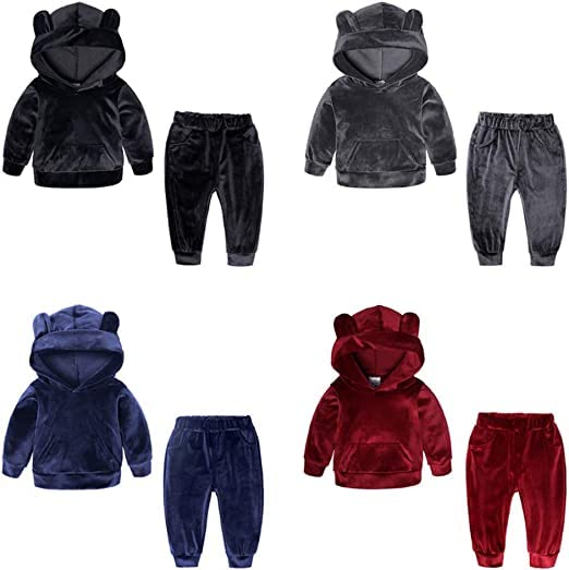HIBA CREATIONS Toddler Bear Hoodie Sweatsuit Long Sleeve Velvet Tracksuit 2 Y -3 Y BLUE 2