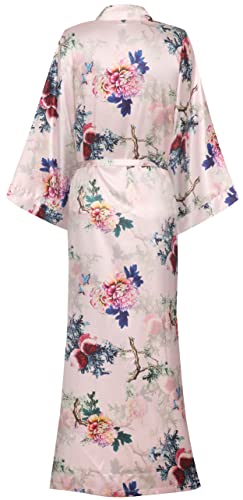 Image of goodmansam Women's Long Floral Satin Kimono Robes Bridal Dressing Gown Wedding Bridesmaid Nightgown