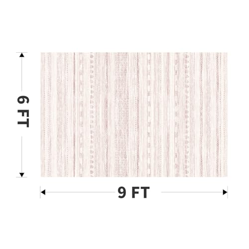 6x9 Pink Area Rug for Living Room, Nursery, Bedroom, Dining Room, Playroom, Office - Machine Washable, Distressed, Moroccan Boho, Ultra Soft Indoor Carpet