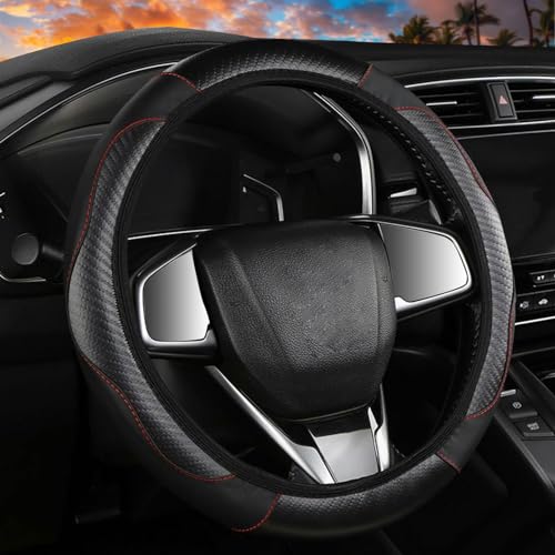 EUPSIIU Couvre Volant Voiture Housse de Volant en Cuir élastique Volant Antidérapant pour Véhicules Couvre Volant Respirante Antiderapante Accessoires de Volant Universels 38 cm (Noir)