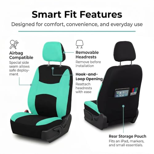 Image of FH Group Front Set Cloth Car Seat Covers for Low Back Car Seats with Removable Headrest, Universal Fit, Airbag Compatible Seat Cover for SUV, Sedan, Van, Mint