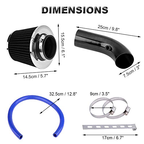 Partol 3" Universal Cold Air Intake Kit Aluminium Automotive Air Intake System Cold Air Intake Pipe Induction Flow Tube Kit - Black #TOP1