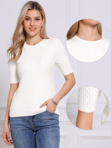 Allegra K Short Sleeve Sweater for Women Cable Knit Sweaters Lightweight Fall Casual Tops 2025 Business Outfits2