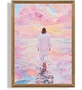 Palette Dreams Pink Jesus Walking On Water Canvas Wall Art, Religious Savior Wall Decor For Home ...