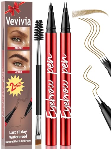 Vevivia 2-Pack Waterproof Eyebrow Pencils with Brush, Brown