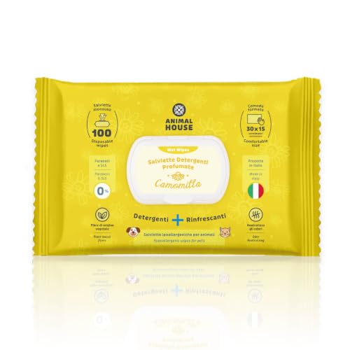 Animal House Reinigungstücher mit Kamille, 100 Stück, für Hunde und Katzen – Parfümierte Feuchttücher, erfrischend, hypoallergen… – Ansicht 1