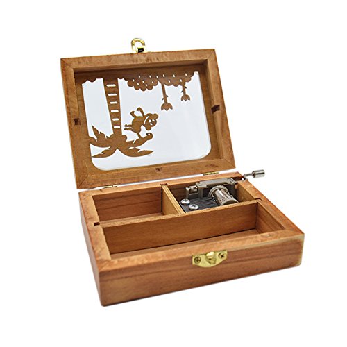 Anlydia Vintage Wooden Animal Pattern Hand Cranked Jewelry Music Box Trinket Box #TOP3