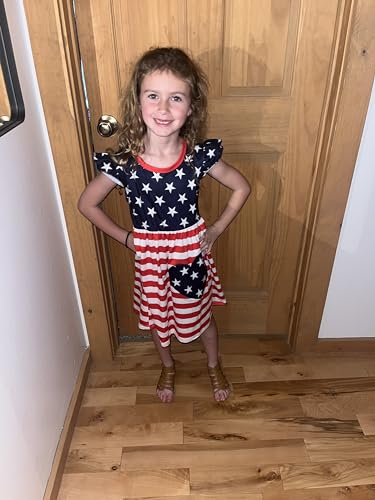 Baby Girls 4th of July Dress Kids American Flag Patriotic Stars Striped Dresses Toddler Independence Day Outfits 1-8 Years4
