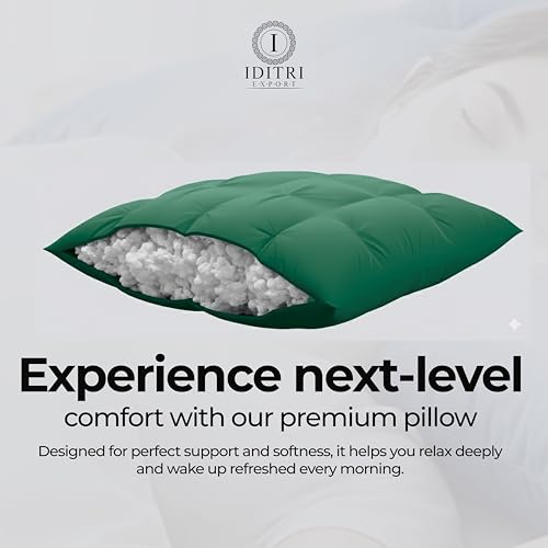 Image of Luxury Hotel Bed Pillow Set of 2, Premium Microfiber Filling, Jacquard Fabric, Concealed Zipper, Breathable Washable Cover, Green Comfort Bedding Cushion Soft, 68 x 45 x 25 cm
