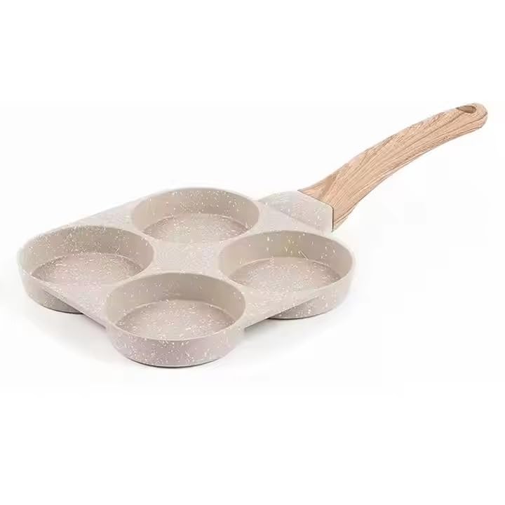 Tarjni 4 Cups Egg Frying Pan Nonstick, Japanese Omelette Pan and Crepe Pan, Granite Egg Cooker for Breakfast Pancakes, Suitable for Gas Stove & Induction, Wood Grain Handle (White)-image-27