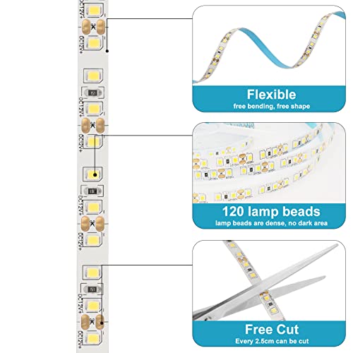 Image of Warm White LED Strip Lights, 16.4ft Smart LED Light Strip 3500K with Dimmable Remote & Adapter, Strong Adhesive, 600 LEDs Flexible Tape Lights for Vantiy Mirror, Kitchen Cabinet, Bedroom