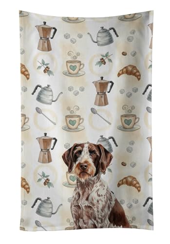 Caroline's Treasures Roan German Wirehaired Pointer Coffee Bar Kitchen Towel Velour Plush Front and Cotton Loop Back Machine Washable