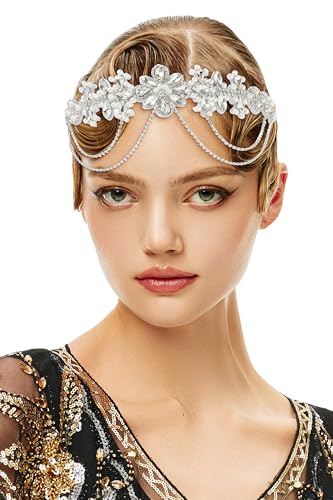 BABEYOND 1920s Flapper Headpiece Roaring 20s Headband Great Gatsby Headband Chain for Women Vintage Hair Accessory