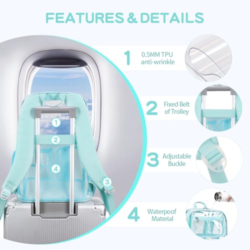 Image of Clear Backpack Heavy Duty For Stadiums Events,Light Blue 16inch TPU BookBag | See Through Plastic Stitch Durable Design 6-Pocket For School Boys Adults work Airport Quick Security,Large capacity backpack