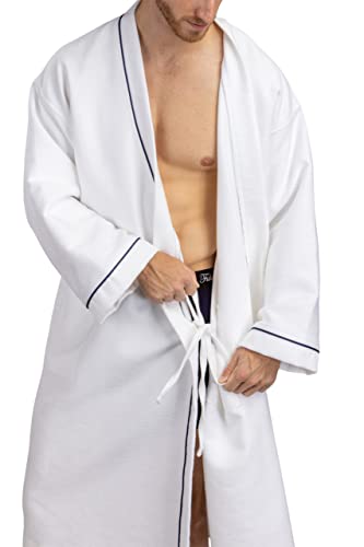 Texeresilk MB0102-WHT-M Texere Men'S Modal Cotton Kimono Luxury Resort Robe With Quilted Design; Front Tie Bathrobe thumb #2