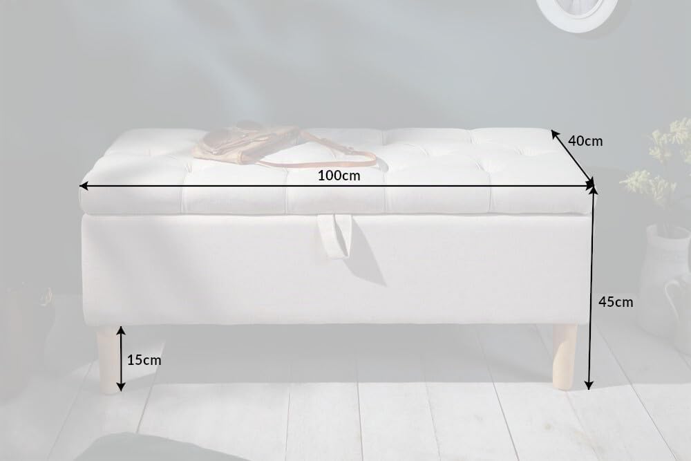 Truhenbank CASTLE - 100cm - beige - Strukturstoff Massivholz-Beine Stauraum