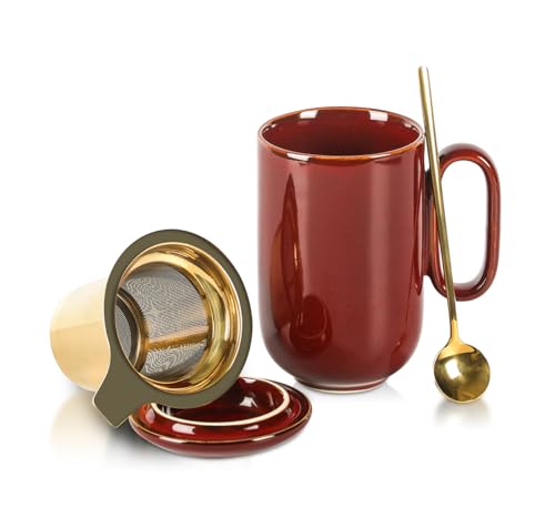 Taza de cerámica con infusor y tapa 16 oz rojo miniatura 1