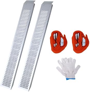 66" L Loading Ramps, 960lbs Capacity Loading Ramps for Pickup Trucks,Steel Motorcycle Ramp,Dirt Bike Ramp for Truck,Lawn Mower,Snowblower Silver + Pack of 2,with 2pcs tie Straps,1pair Gloves, 66"