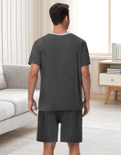 Mens Pajama Set Short Sleeve Sleepwear Summer Lightweight Pjs Set 2 Piece Comfy V-Neck Nightwear With Pockets S-3XL2