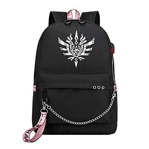 WANHONGYUE Monster Hunter MH Juego Luminoso Laptop Backpack 15.6 Mochila Tipo Casual Mochilas Escolares Bolsa para Mujer Niñas Black / 2