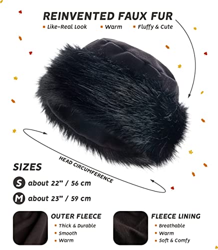 Futrzane Faux Fur Trimmed Winter Hat For Women - Classy Russian Hat With Fleece (M, Black - Black Fox) #TOP4