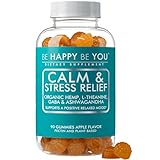 Be Happy Be You Calm & Stress Relief Gummies – with Organic Hemp Seed Oil, L-Theanine, GABA & Ashwagandha – Positive Mood & Relaxation Support – Vegan, Non-GMO, Pectin-Based – Apple Flavor – 90 Ct
