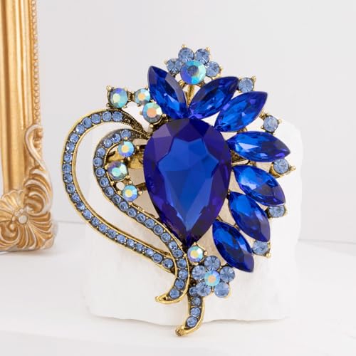 Image of LAXPICOL Vintage Austrian Crystal Elegant Heart Flower Brooch Pin For Women Wedding Broach Pin