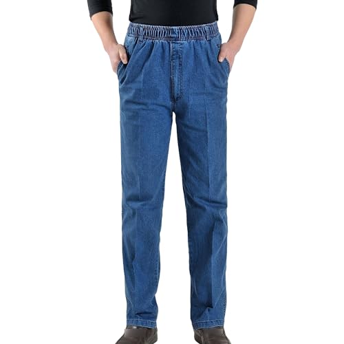 Pantalon en denim étirable confortable pour homme de grande taille - Coupe classique décontractée - Taille élastique haute - Jean pour homme, Bleu 1, 48
