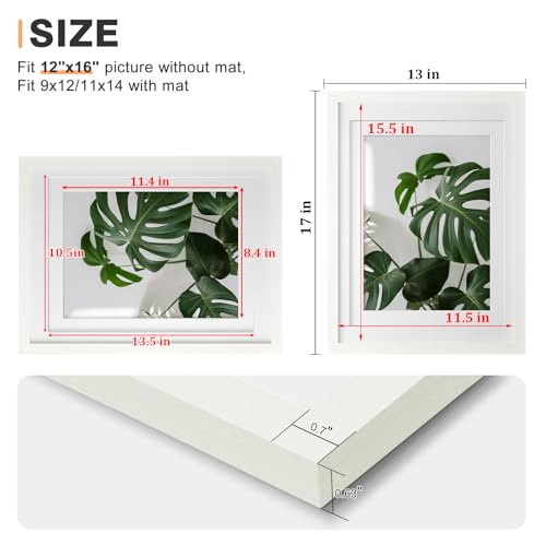 Egofine 12x16 Picture Frames 4PCS Covered by Plexiglass, Made of Solid Wood, Display Pictures 9x12/11x14 with Mat or 12x16 Without Mat for Wall Mounting, White with Texture by Egofine - Image 3