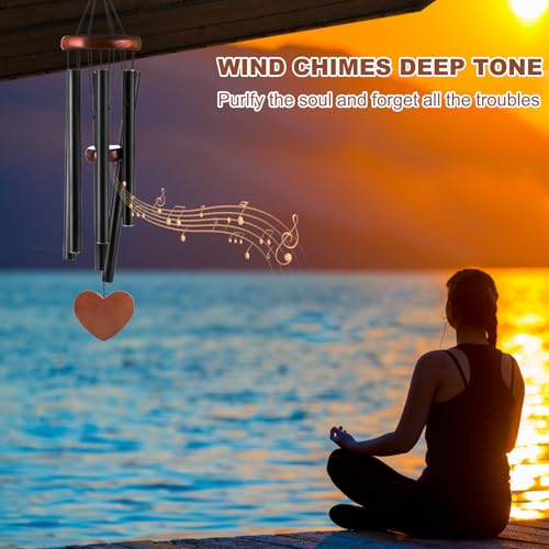Image of Black Metal Wind Chimes Outdoor Large, Modern Aluminum Deep Tone Tubes, Decorative Hanging Wind Chime for Patio Garden Porch Yard Balcony, Stylish Home Decor