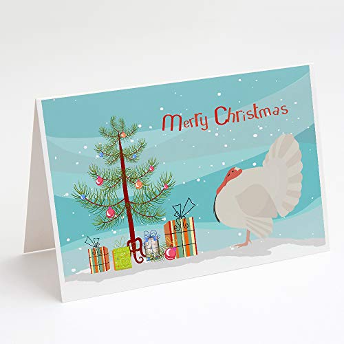 Caroline's Treasures BB9350GCA7P White Holland Turkey Christmas Greeting Cards and Envelopes Pack of 8, Teal Blank Cards with Envelopes Whimsical A7 Size 5x7 Blank Note Cards