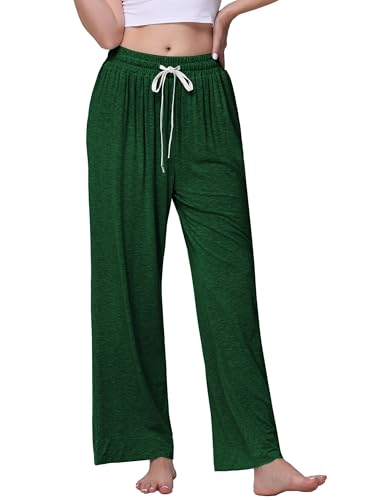 Image of Veseacky Women's Wide Leg Lounge Pants Yoga Pajamas Comfy Stretch Drawstring Pajamas Puls Size Dance Bottoms S-4XL