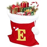 Nikolaussack, Weihnachtsmannsack Personalisierter Weihnachtssack Aus Samt Mit Brief-Stickerei, Extra Groß für Geschenke & Stocking Stuffers, Traditionell Rot-Weiß (E)