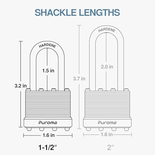 Puroma Lock 3 Pack Padlocks, 1-1/2” Long Shackle Heavy-Duty Locks with 6 Keys, 40mm Hardened Steel Keyed Alike Padlocks for Sheds, Gates, Fences, Toolbox, Outdoor and Indoor Use(Silver - Image 5