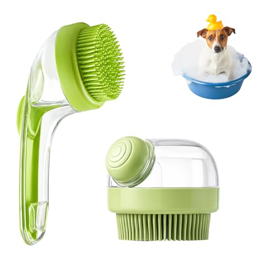 Pet Bath Brush for Dogs 2 in 1 Dog Bath Brush Washing Brush for Bath Time Dog Shampoo Brush with Dispenser Green Bath Accessories