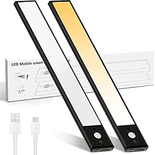 Pinci 126 LED Motion Sensor Cabinet Light,Magnetic Motion Activated Light,Under Counter Closet Lighting,Wireless Dimmable Rechargeable Night Lights with Hand-Wave Sensor for Wardrobe,Kitchen