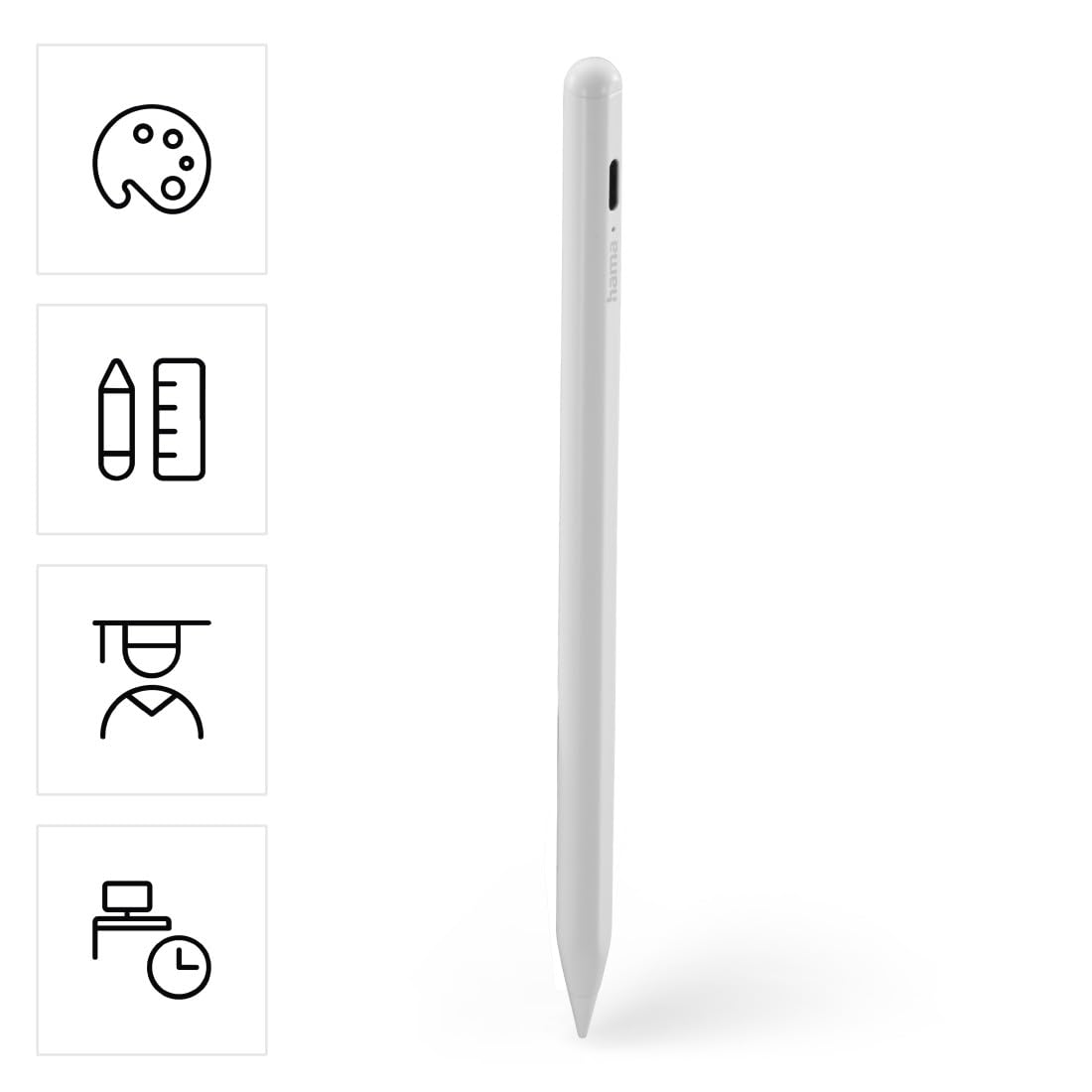HAMA | Lápiz Óptico para iPad (Compatible con Todos los Ipads Actuales, Carga Rápida, Batería Duradera, 12 Horas de Uso) Color Blanco