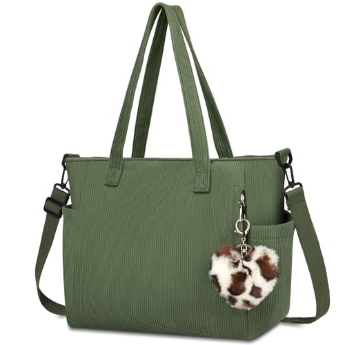 Aucuu Damen Kord Groß Handtasche, Cord Tasche Tote Bag, Umhängetasche Groß Shopper Tasche, Cord Tasche Beuteltasche Mit ReißVerschluss, Handtasche Schultertaschen für Arbeit Reisen Einkaufen Schule