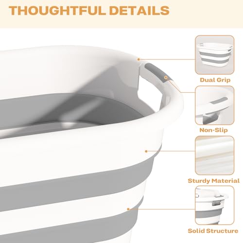 Image of 43L(11.5Gallon) Collapsible Laundry Baskets Plastic, Pop Up Laundry hamper /Storage Container, Foldable Laundry Basket with Large Capacity,Sturdy,Space Saver (Grey, 2 Packs)