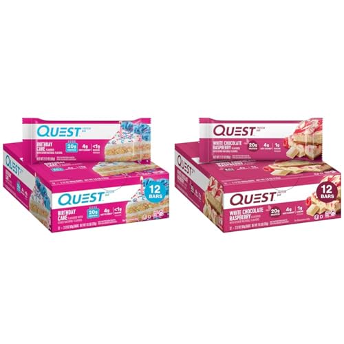 Barritas de proteína Birthday Cake y White Chocolate Raspberry, 12 unidades