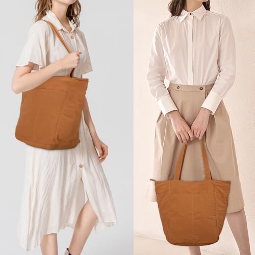 Lily queen Tote Bag for Women Travel Shoulder Bag with Zipper Handbags Nylon (Brown) — view 2