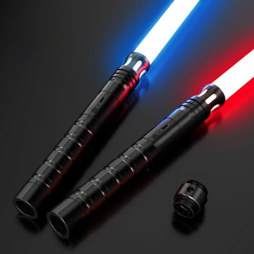 MOZC Sciabola Laser, Sciabola Laser Bambino con 15 Colori, Sabra Laser Duello per 4 Modalità e Suoni, Sciabola Laser Bambini con Ricarica USB-C, Che la Forza sia con te(Nero) ((2.0) 2PC)