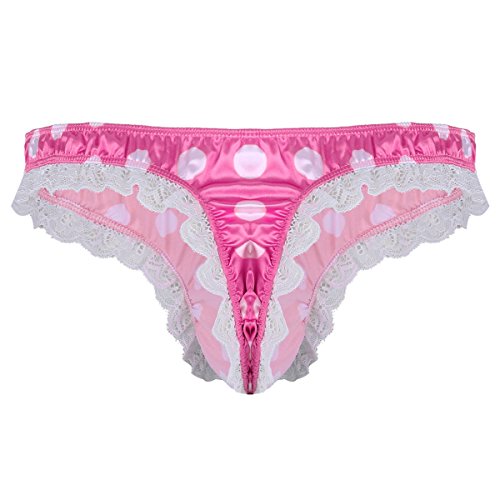 Men's Sissy Pouch Panties Stain Frilly Ruffled Lace Polka Dots Bikini Briefs Underwear3