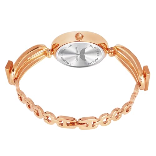 Image of WHITE BIRD Premium Girl Wrist Watch Rose Gold Plated Analog Watch Diamond Studded Dial Stylish Bracelet Strap Stainless Steel Band Perfect for Women