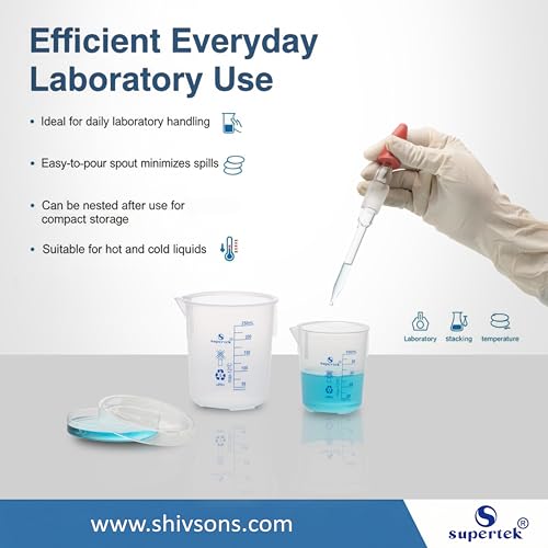 Image of Supertek Reusable Measuring Beakers 50ml, 100ml, 250ml, 500ml, 1000ml - Set of 5 | Transparent Polypropylene Plastic Measuring Cup for Lab Experiments, Kitchen & Cooking | Liquid & Solid Measurement