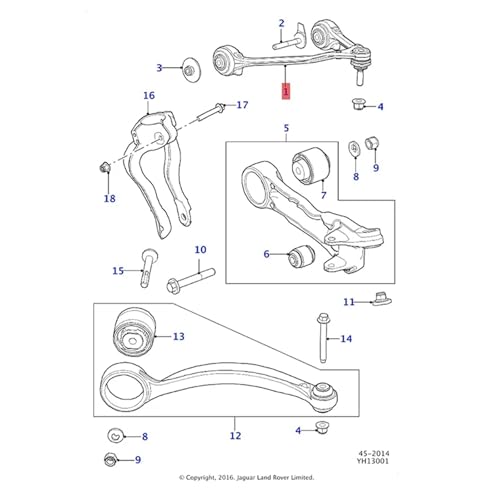 Bras de suspension Jaguar C2D2474 résout le jeu du train avant